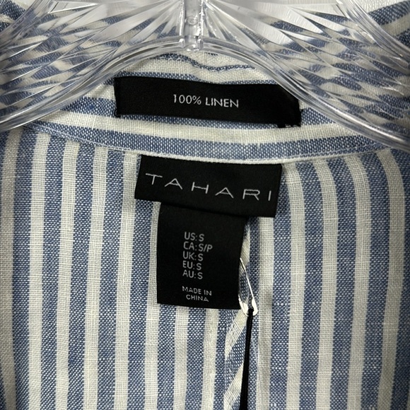Tahari 100% linen blue and white striped jacket size small. NWT. - Picture 5 of 9